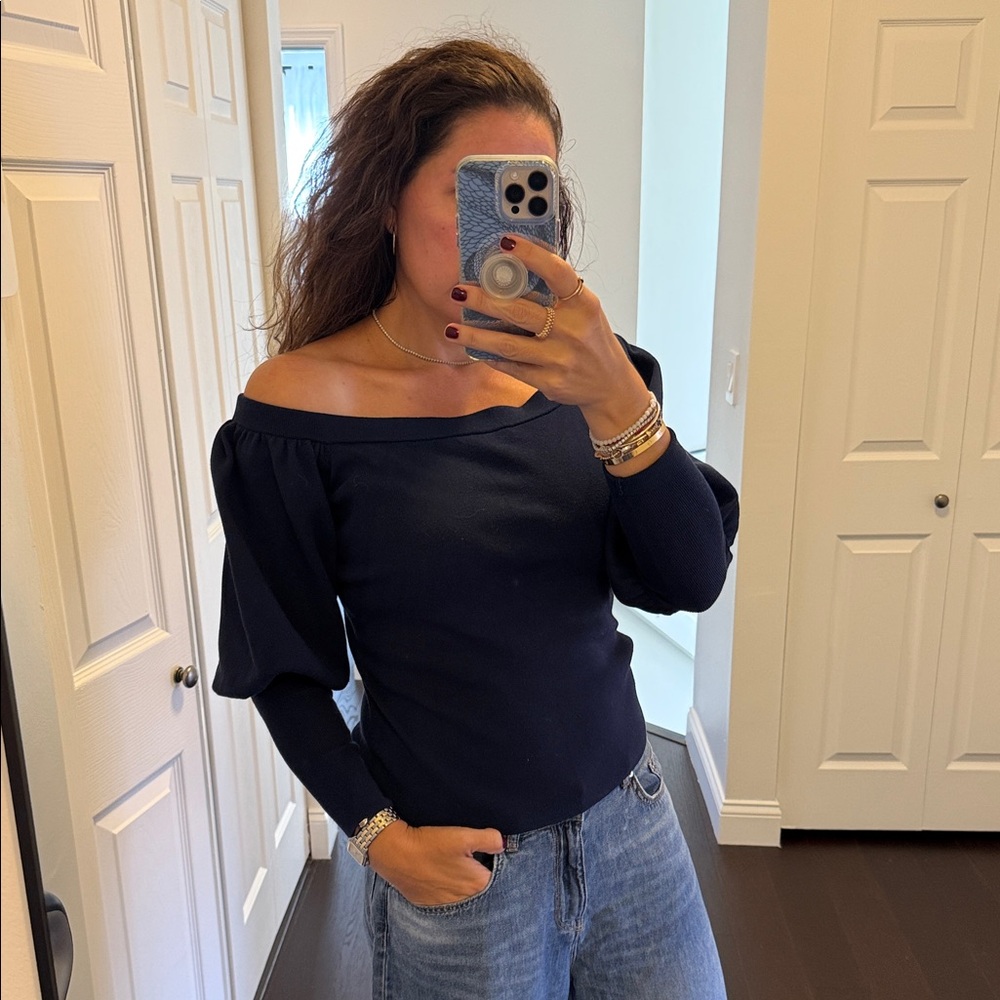 Club Monaco Dark Blue Off-Shoulder Sweater L